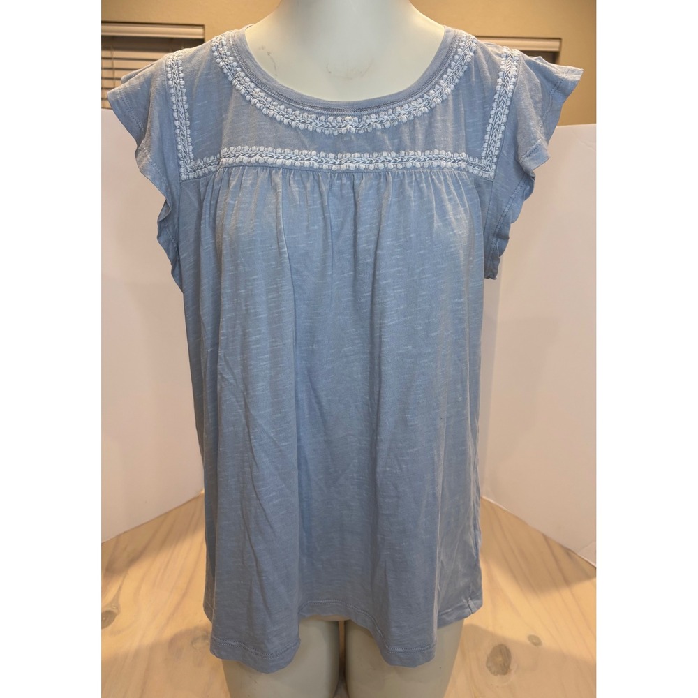 Lucky Brand Womens Blue Embroidered Cap Sleeve Cotton Top 7WP8333 SZ Large Boho - Picture 11 of 16
